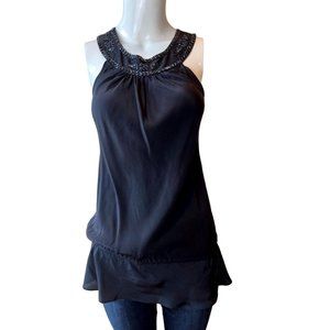 Twenty-One Women Peplum Hem Blouse Top Beaded Torrid High Neck Black Size Medium